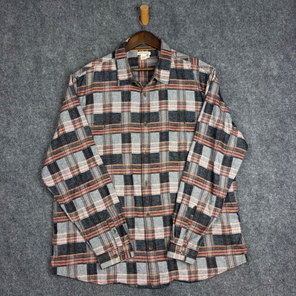 Carbon 2 Cobalt Mens XL Plaid Flannel Button Down Shirt Grey Orange Long Sleeve - Picture 2 of 6